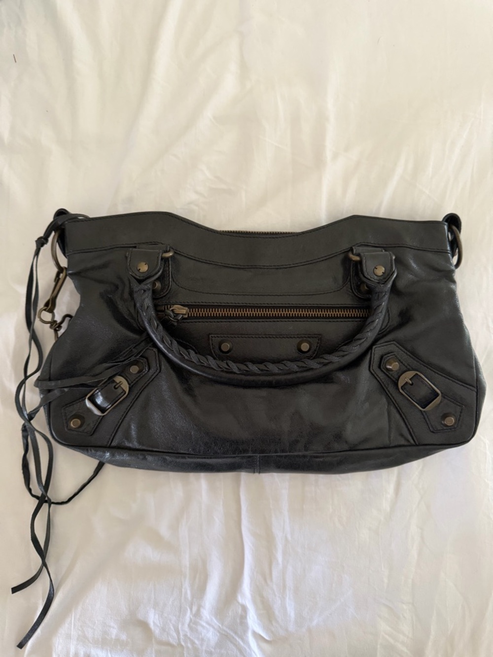 Balenciaga Small Le City Crinkle Leather Top Handle Bag